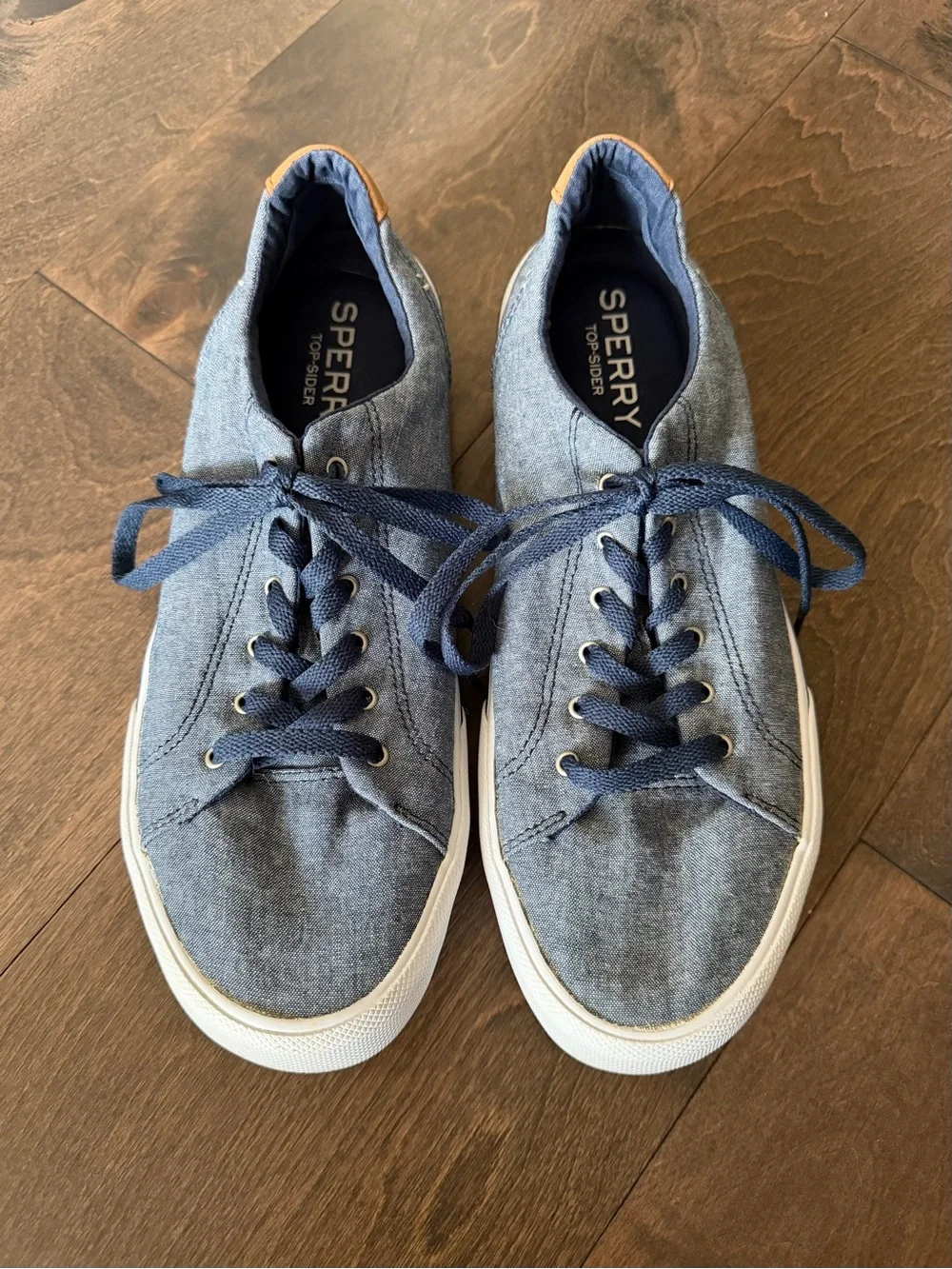 Sperry Men’s Blue Canvas Boat Sneakers with White Sole